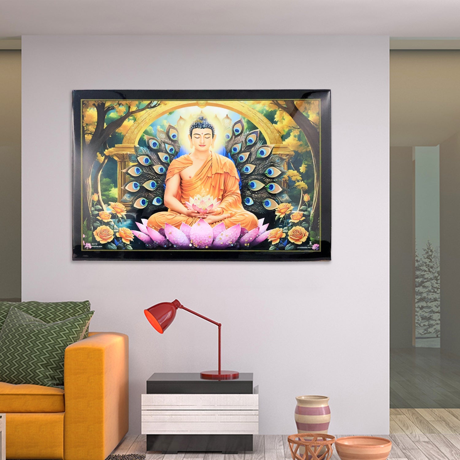 Decorative Lord Buddha Wall Painting with Wooden Frame Mix Design, 45x30 Cm Approx (1 Pc) Decorative Lord Buddha Wall Painting with Wooden Frame Mix Design, 45x30 Cm Approx (1 Pc)